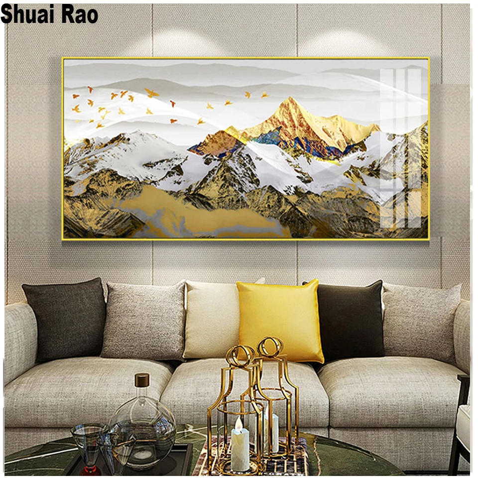 

Nordic Golden Mountain Bird Landscape Abstract 5d diy diamond painting full square/round mosaic cross stitch diamond embroidery