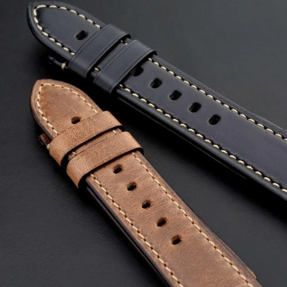 BISONSTRAP Watchband 18mm 19mm 20mm 21mm 22mm 23mm 24mm Vintage Leather Watch Strap Men Lady Wristband Beacelet