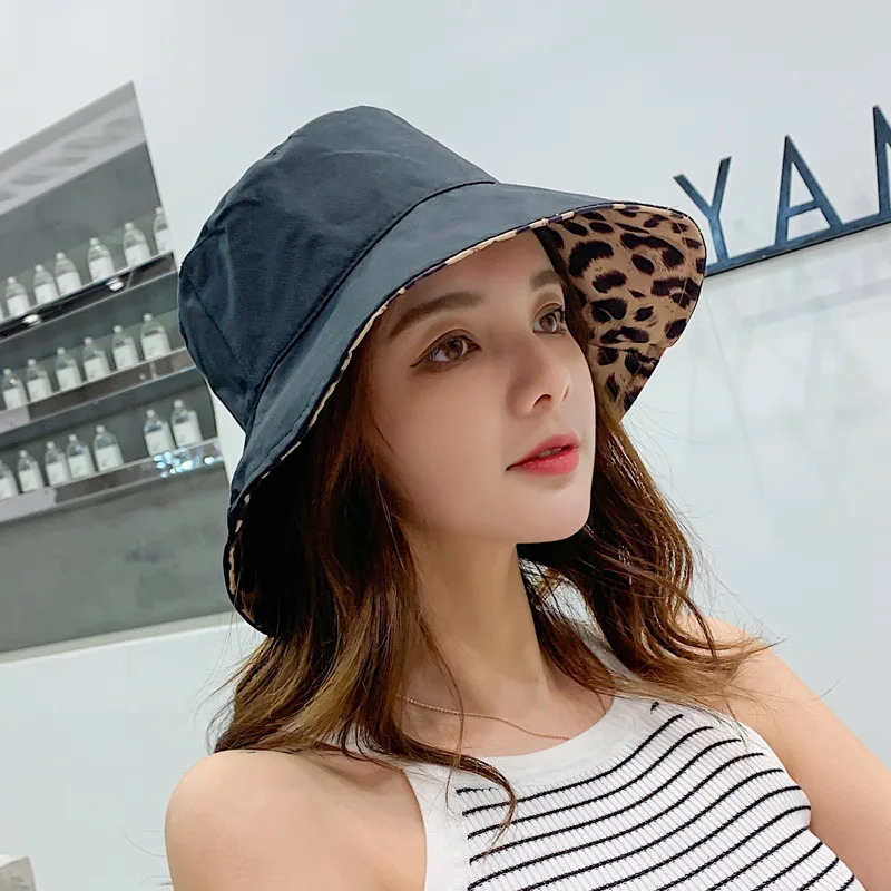 

Leopard Hat Women's Sun Hat Sun Protection Beach Bucket Hat Double-Sided Trendy Spring Versatile Fashion Spring and Autumn