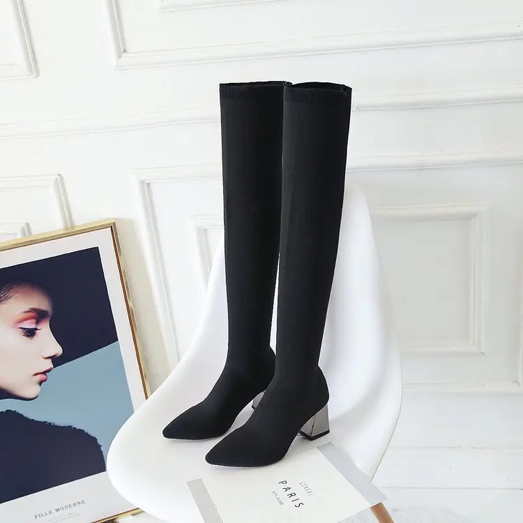 

New wool knitted knee high boots for women in autumn and winter 2021