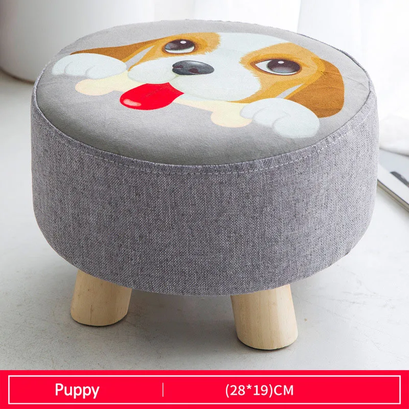 Puppy Легкий портативный бытовой твердой древесины замена обуви скамейка ткань сиденье круглый стул подставка для ног для дивана Досуг Дети низкий табурет - Цвет: Puppy