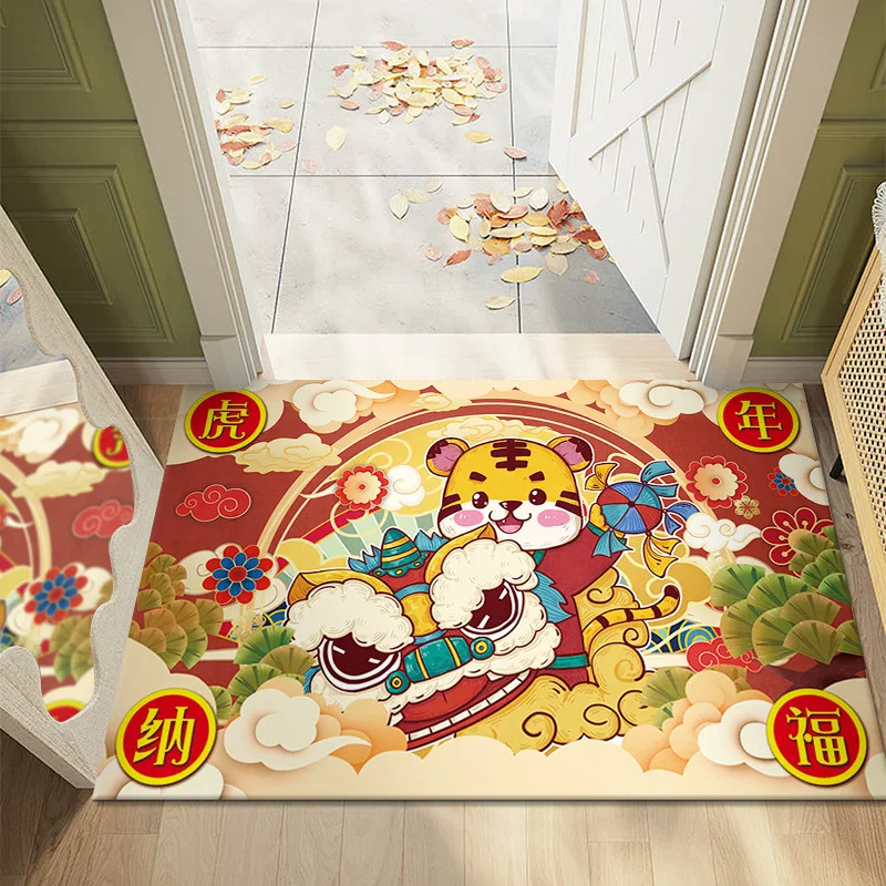 2022 year of the tiger cartoon national tide door mat new chinese new year auspicious carpet chinese new year entrance door mat free global shipping