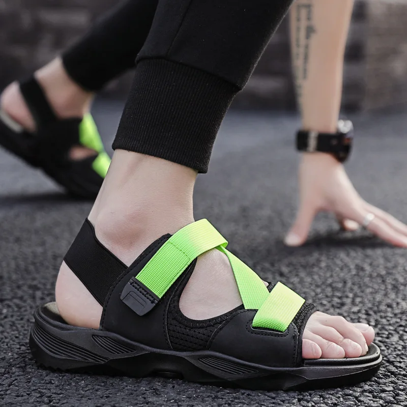 Мужские сандалии на толстой плоской подошве пляжные Нескользящие черные белые