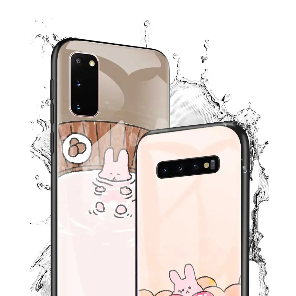 

Tempered Glass Phone Case for Samsung Galaxy S20 FE S10 Plus S10e S9 S8 Phone Shell Note 10+ 10 Lite Pink Cute Bunny Fundas Bag