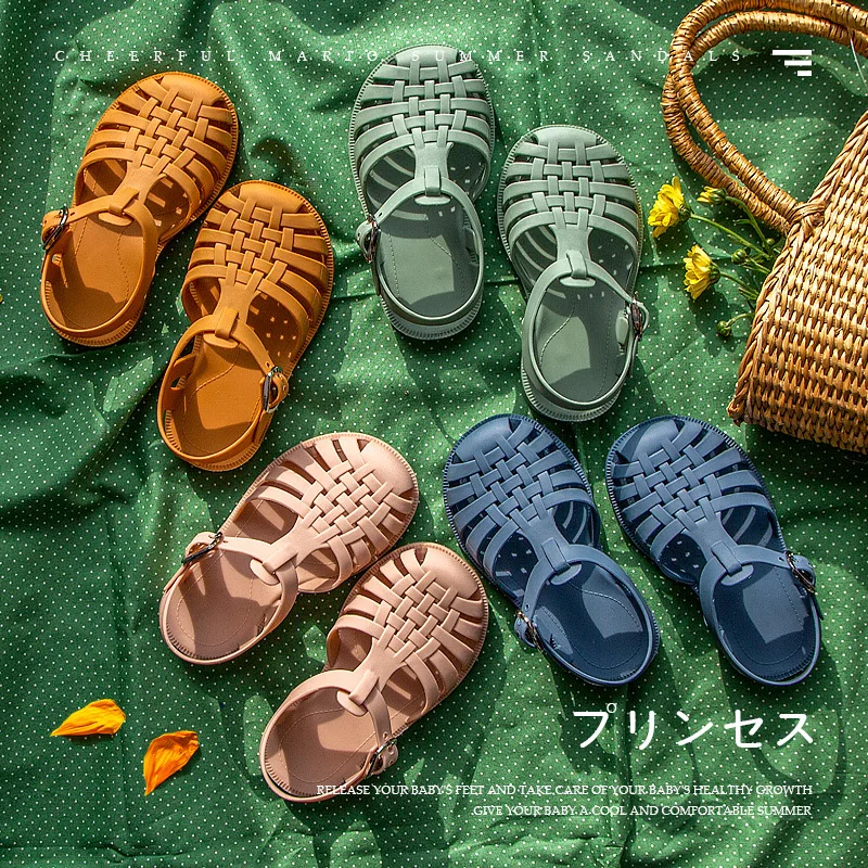 Baby Sandals Girls Toddler Soft Non-slip Princess Shoes Solid Kids Candy Jelly Summer Children Beach Shoes Casual Roman Slippers