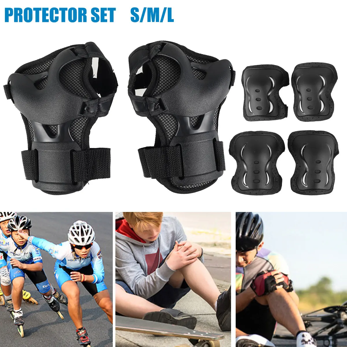 

6 Pcs Skateboard Pads Set Knee Pads Elbow Pads Wrist Guards for Kids/Adult Adjustable Protective Gear Set for Skateboard Skating