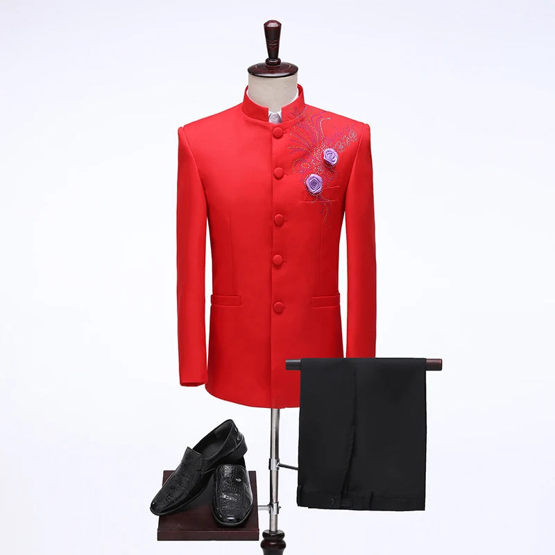 Костюм-туника в китайском стиле мужской костюм хора блейзер и брюки с