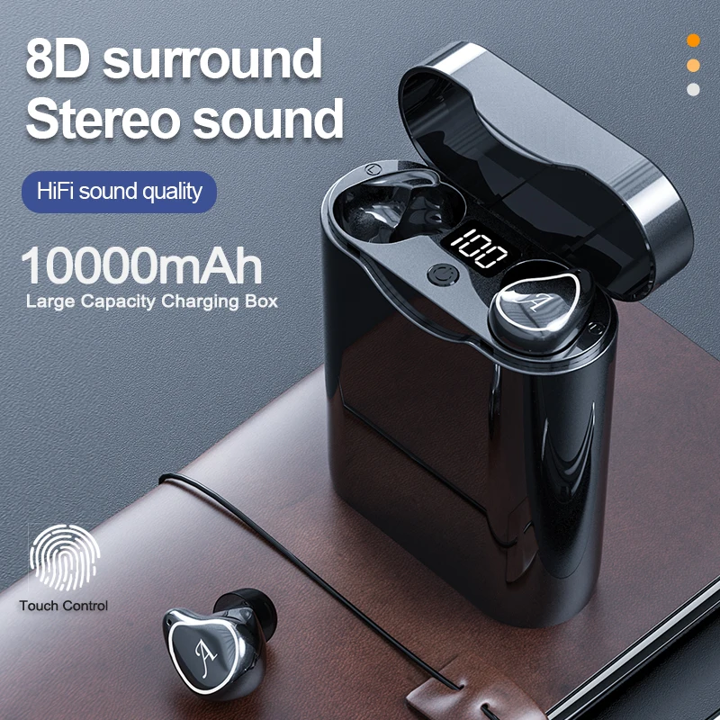 

TWS Bluetooth-наушники с микрофоном и зарядным футляром на 10000 мА · ч