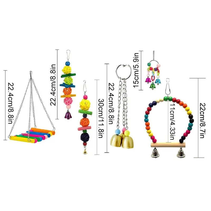 

6 Pcs Bird Playing Swing with Bells Colorful Hanging Parrot Stand Toys Chewing