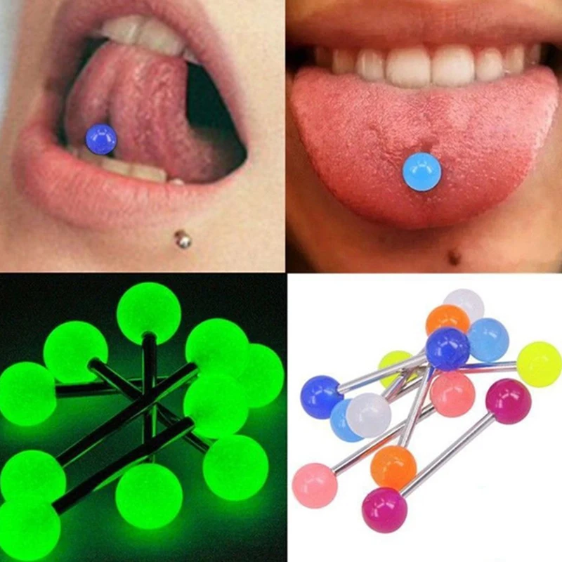 

High Quality Luminous Tongue Nail Medical stainless steel Stud tongue nail Titanium Plated Piercing Tongue Stud Body Jewelry