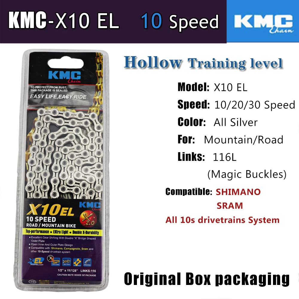 X10 EL Silver KMC X8 X 9 10 11 S EPT EL Z9 скоростной горный шоссейный велосипед полый золотой серебряный цепь для SRAM велосипедный маховик MTB части - Цвет: X10 EL Silver