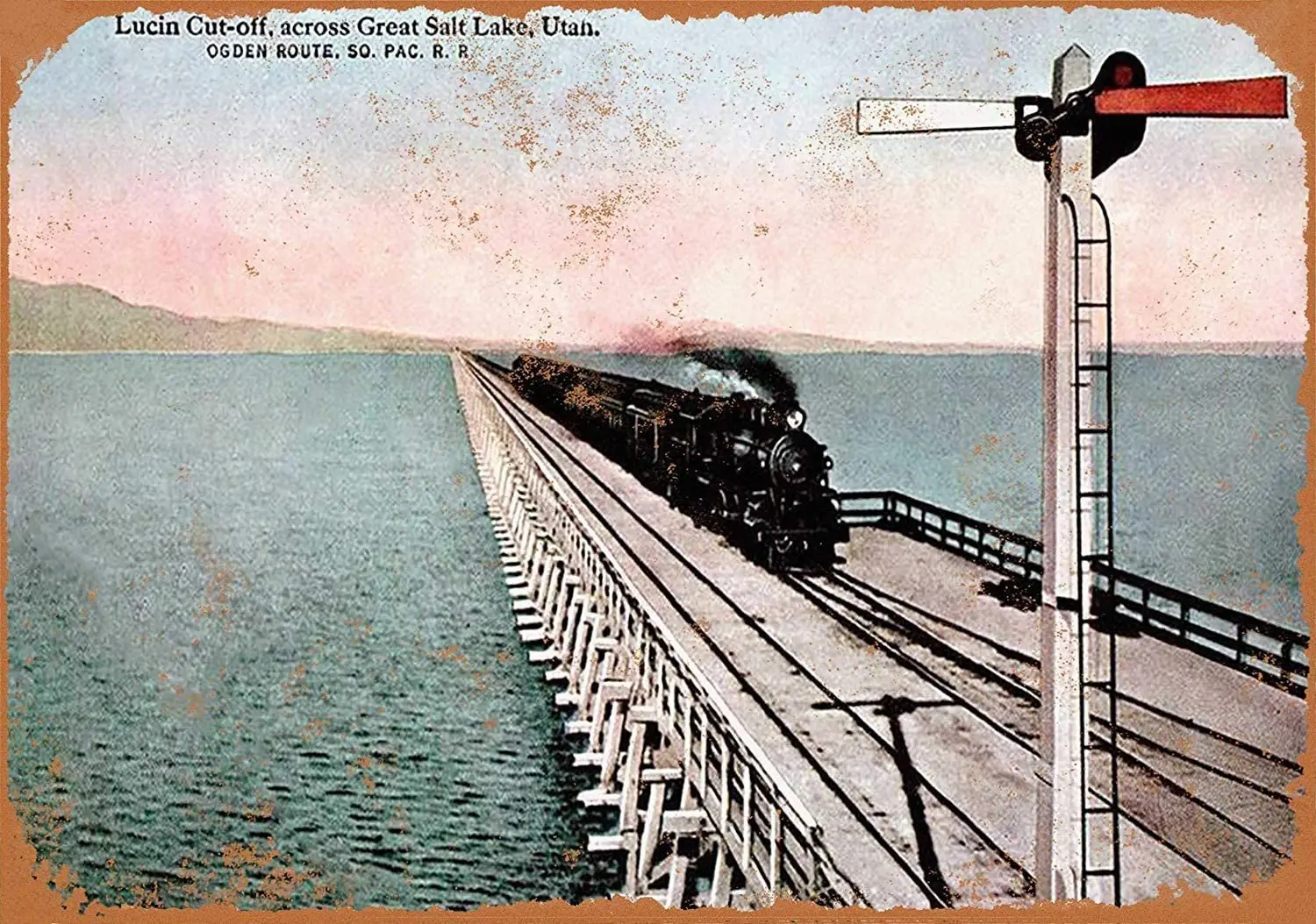 

SIGNCHAT 1918 Southern Pacific Railroad Great Salt Lake Bridge Wall Plaque Vintage Look Metal Sign 8X12 Inch
