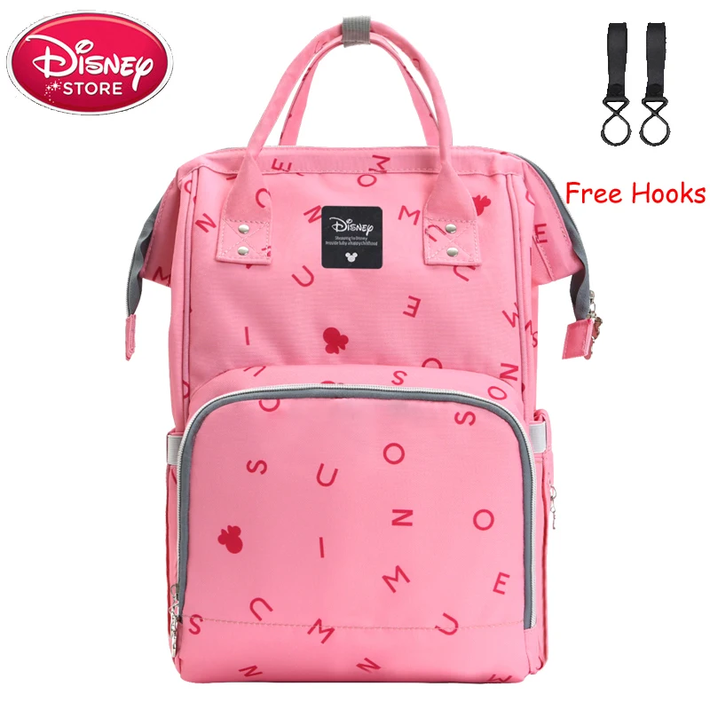 pink Сумки для подгузников disney рюкзак Минни Микки Маус Мумия сумка для коляски Вместительная дорожная сумка для кормления для ухода за ребенком сумка для мамы Дисней - Цвет: pink