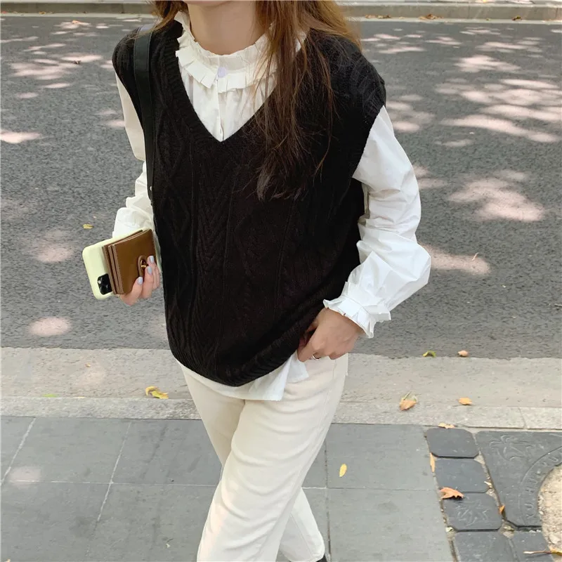

New loose sleeveless sweater spring autumn Women vest sweaters knitting vest joker knitted vest wool oversize Girls Pullover