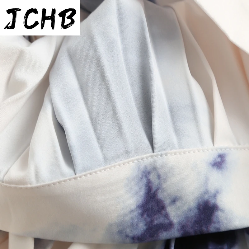 

SHZQJCHB Fashion Tie Dye Print Pleated Skirt Elegant Beach Bottoms Lady Loose High Waist Midi Skirts Summer Spring Jupe Femme