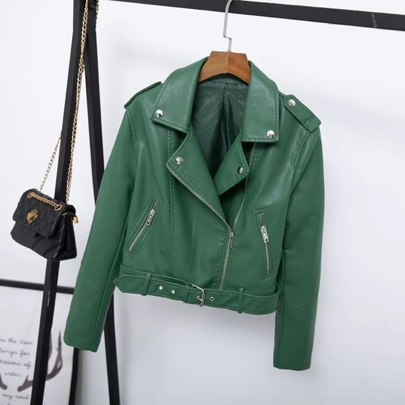 Autumn New Short Soft Faux Leather Jacket Women Fashion Zipper Motorcycle PU Leather Jacket Ladies Basic Street Coat
