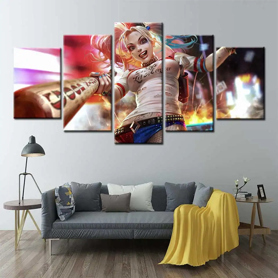 Харли Квин комиксы плакат 5 шт. стены Искусство Холст Живопись Домашний декор для
