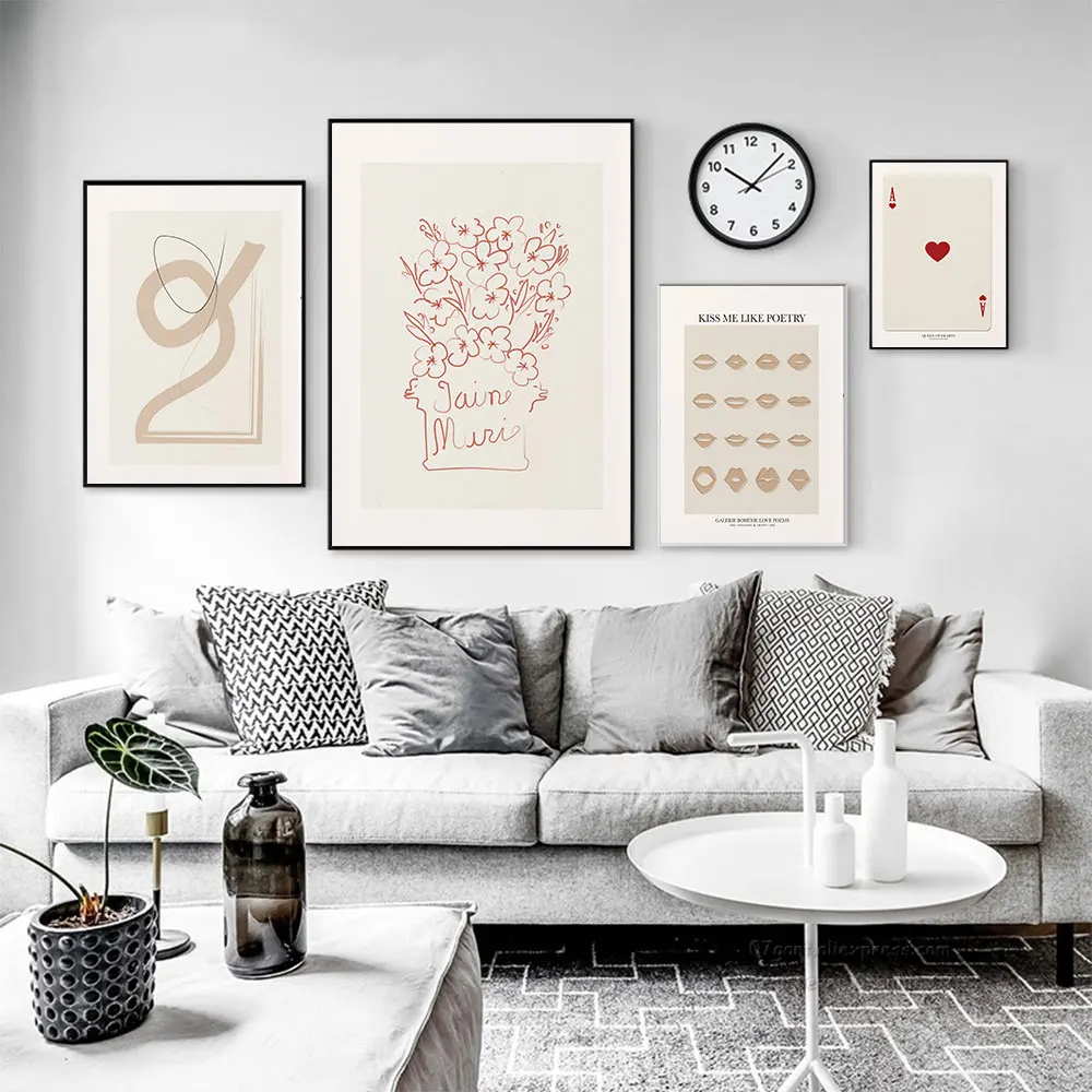 Абстрактная галерея Постер среднего века холст живопись нейтральные линии