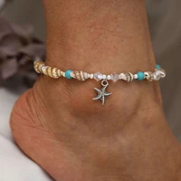 bohemian beach starfish shell pendant anklet for women jewelry accessories statement fashion conch bead anklet ornament bracelet