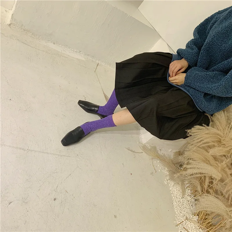 Весенние хлопковые носки с блестками для женщин однотонные простые модные