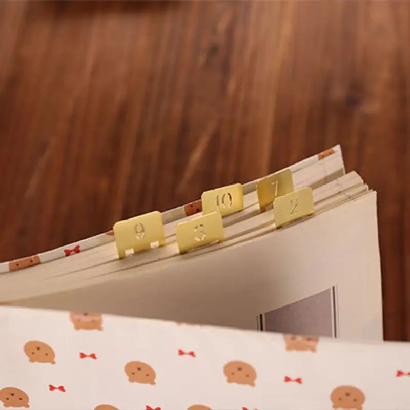 12Pcs Brass Bookmarks Number Metal Index Clamp Line Book Marker Stationery School Supplies Gift | Канцтовары для офиса и дома
