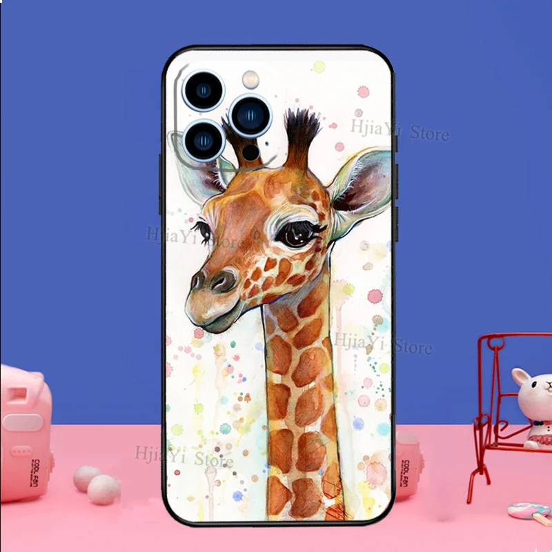 Милый мультяшный чехол с жирафом для iPhone 15 13 14 Pro 12 11 Max 7 8 Plus XR XS X Mini SE2
