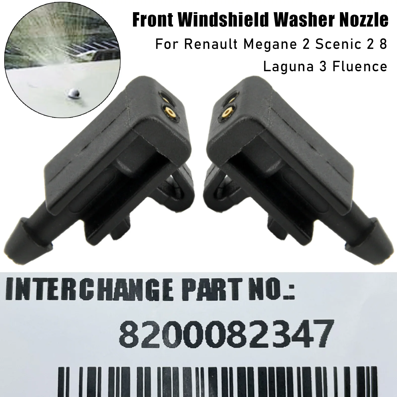 

2Pcs Car Front Windshield Washer Spray Nozzle Jet for Renault Megane 2 3 Mk2 mk3 Scenic 2 Laguna Fluence OE# 8200082347