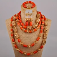 luxury nigeria wedding beads wedding accessories orange natural coral necklace african bride wedding jewelry set au 468