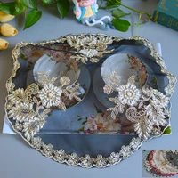 38cm modern lace embroidery bead place mat coaster cup kitchen christmas wedding table placemat tea coffee tablecloth pad