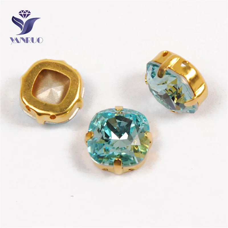 Aquamarine Yanruo 4470 Подушка сшита камни Комплект «сделай сам» с острым носком задняя хрустальные стразы, горный хрусталь для платья, украшение - Цвет: Aquamarine
