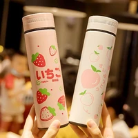 kawaii fruit printed vacuum cup cute fashion stainless steel thermos water bottle with tea strainer leak proof drinking bottles