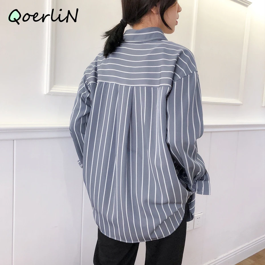 Высококачественная Офисная Женская блузка в полоску рубашка с длинным рукавом