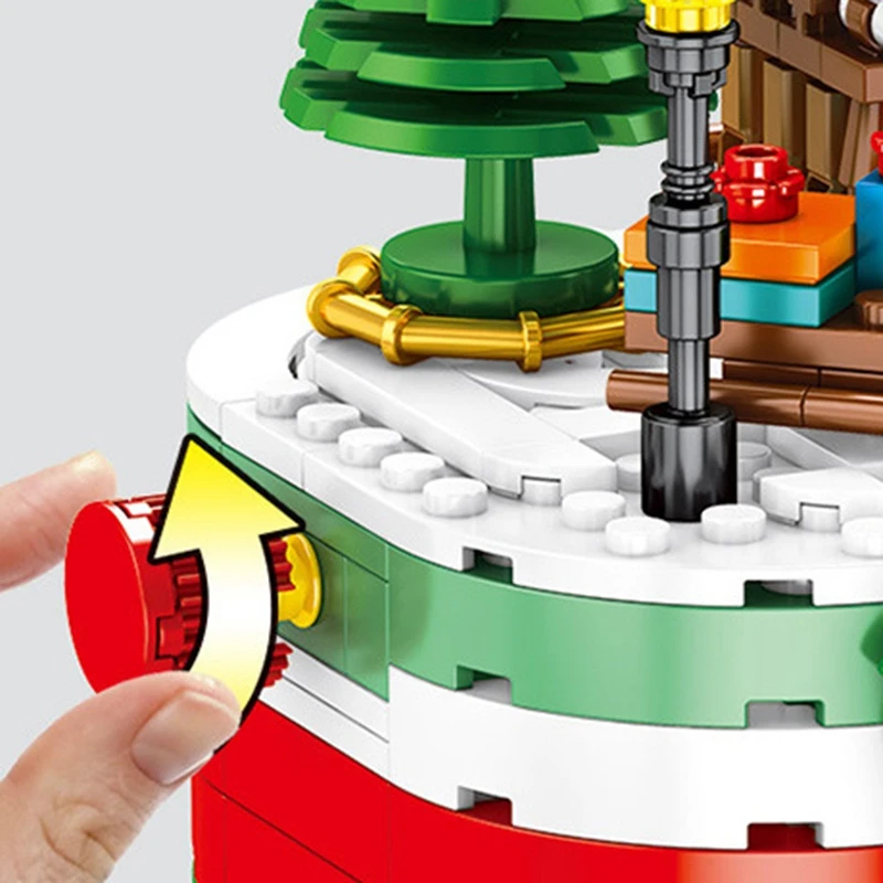 

Revolving Christmas Hut Puzzle Assembled Building Block Sets Santa Claus Dust Cover Bricks Toys for Children Gift