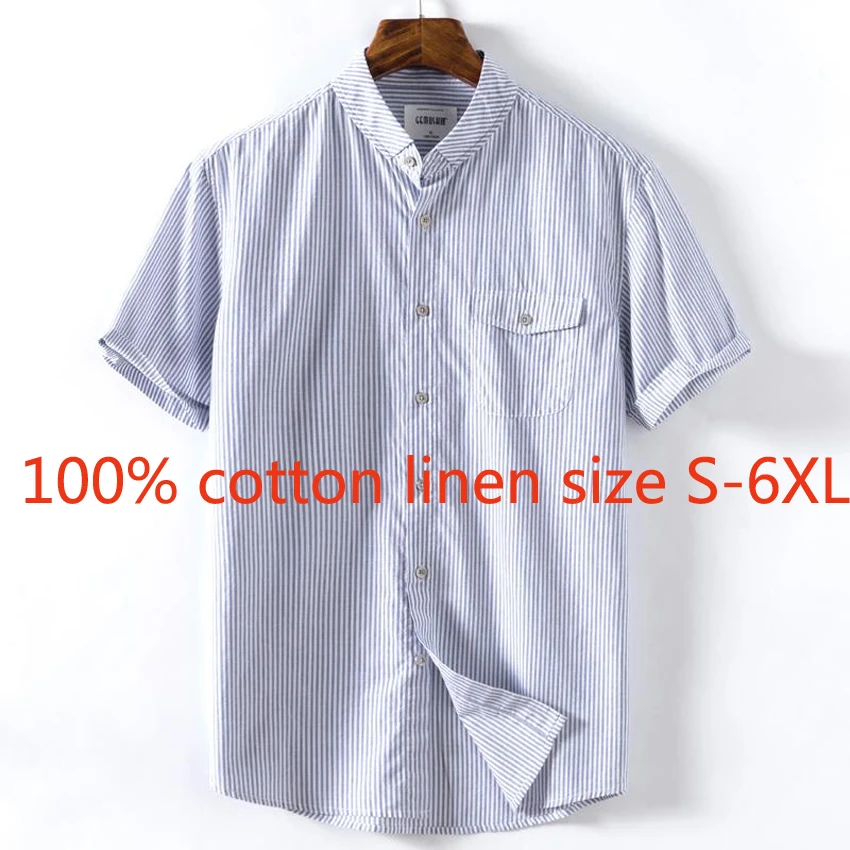 Мужская Повседневная рубашка в полоску Модная тонкая Свободная из хлопка и льна