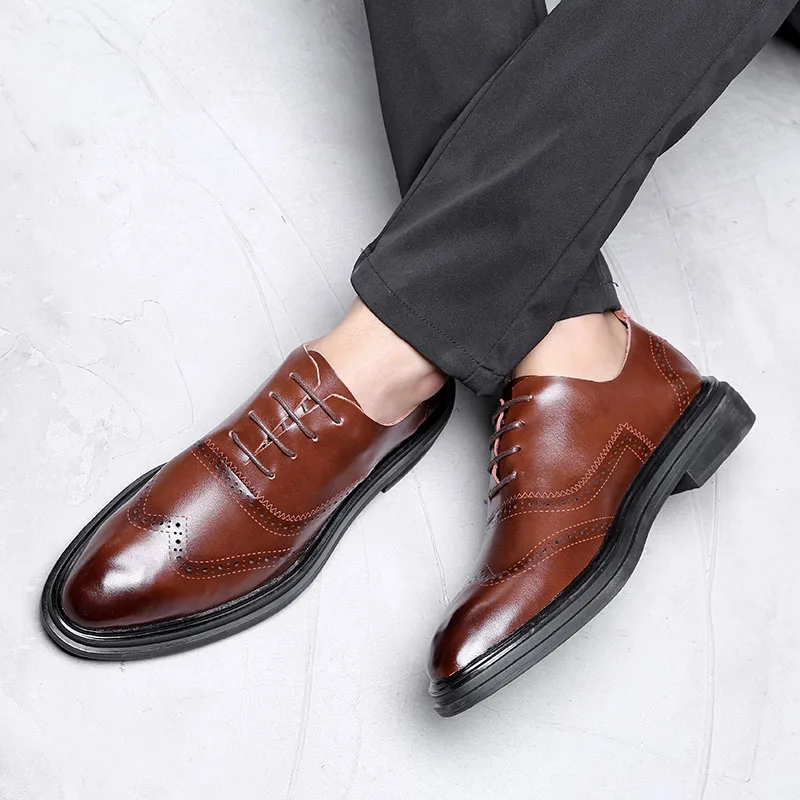 Классические мужские туфли из натуральной кожи деловые оксфорды на шнуровке