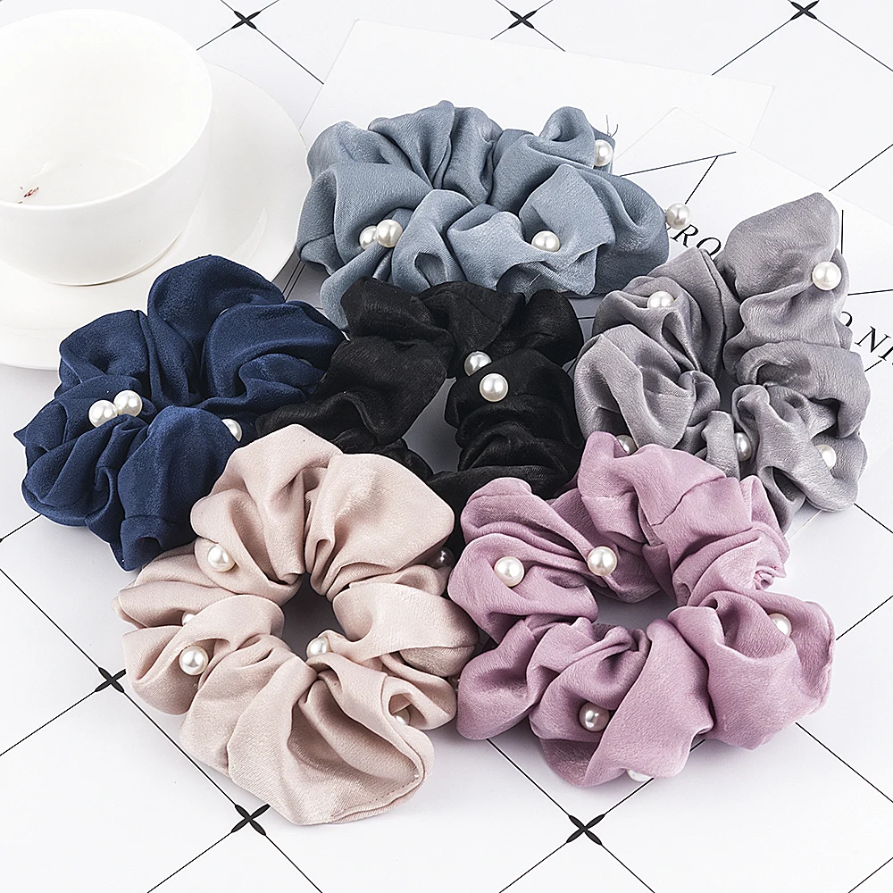 

New Women Pearl Hair Scrunchies Ponytail Holder Soft Stretchy Hair Ties Vintage Elastics Hair Bands for Girls Accessories