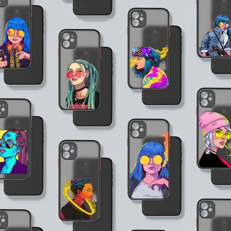 

Sexy girl cool pink cartoon Phone Case Matte Transparent for iPhone 7 8 11 12 s mini pro X XS XR MAX Plus mobile bags coque