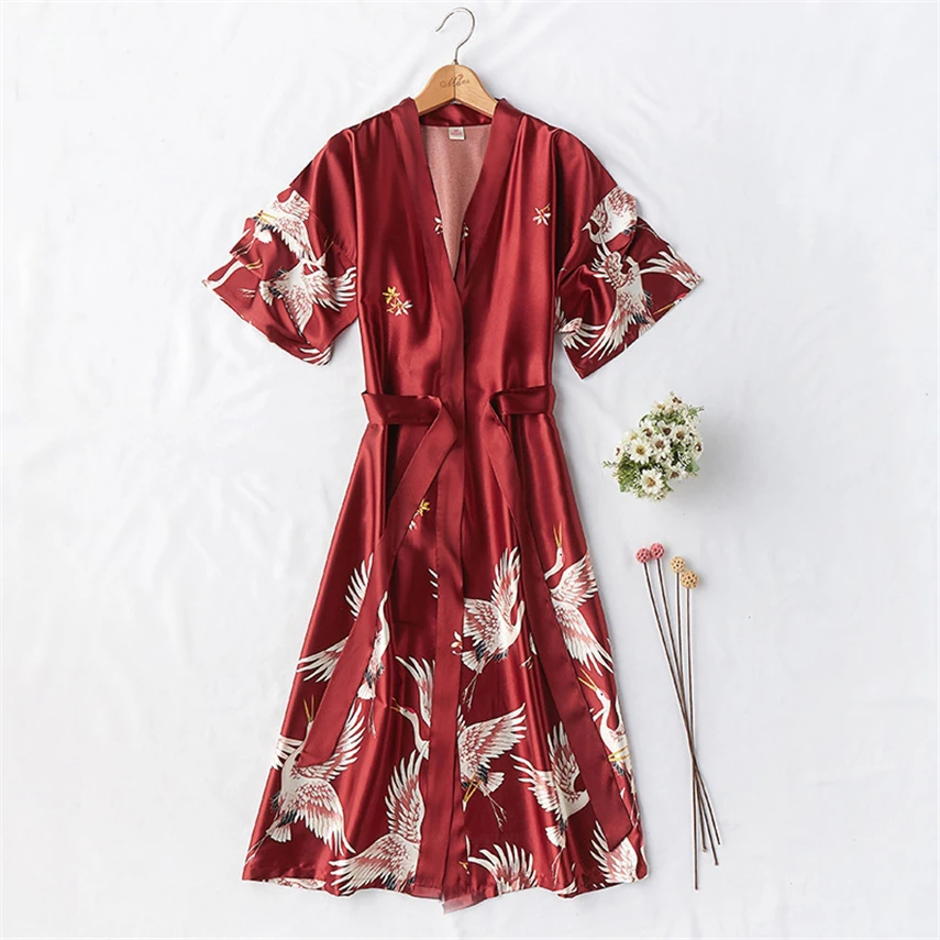 

Women Robe Sets Sleepwear Sexy Kimono Nightgown Nightdress Female Bathrobe Bride Bridesmaid Dresses Party Wedding Crane Vintage