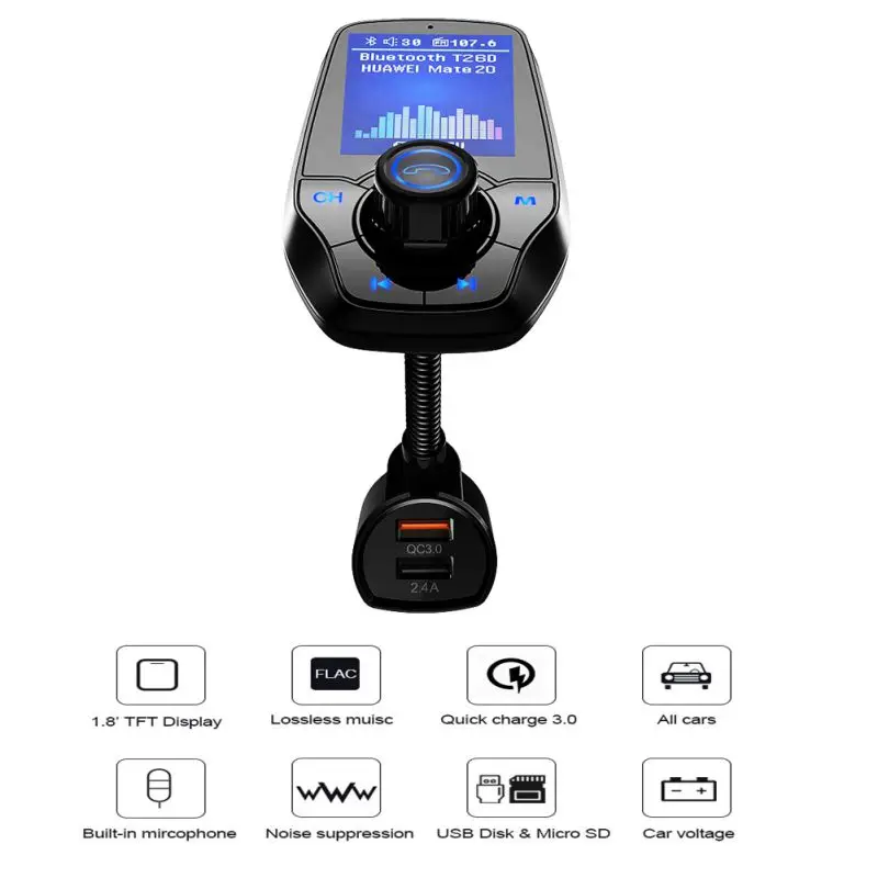 Многофункциональный fm передатчик MP3 плеер для Bluetooth 3 0 автомобильное зарядное