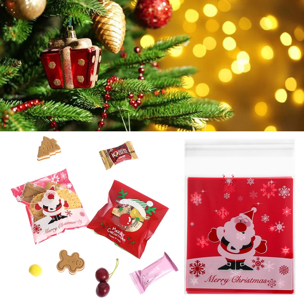 10 шт./партия милые рождественские самоклеющиеся пакеты для выпечки печенья