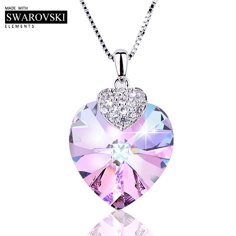 Swarovski Ожерелье для женщин в форме сердца аметист кристалл кулон ожерелье хорошее ювелирное изделие чокер колье подарок для леди ожерелье
