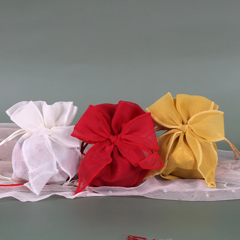 

1pc Organza Gift Bag Candy Sachet Gift Packaging String Drawstring Pocket Christmas Wedding Party Decor Bow Gift Small Gift Bag
