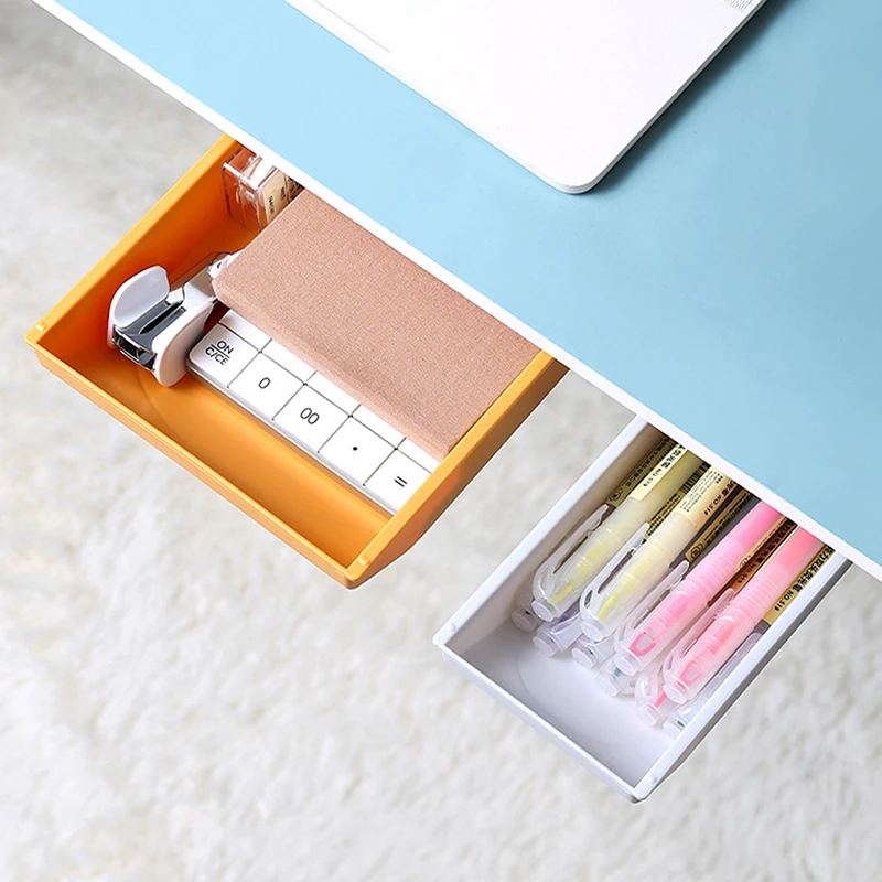 

Self Stick Pencil Tray Under Desk Drawer Organizer Table Storage Organizer Boxes Stand Self-adhesive Under-drawer Storage Box