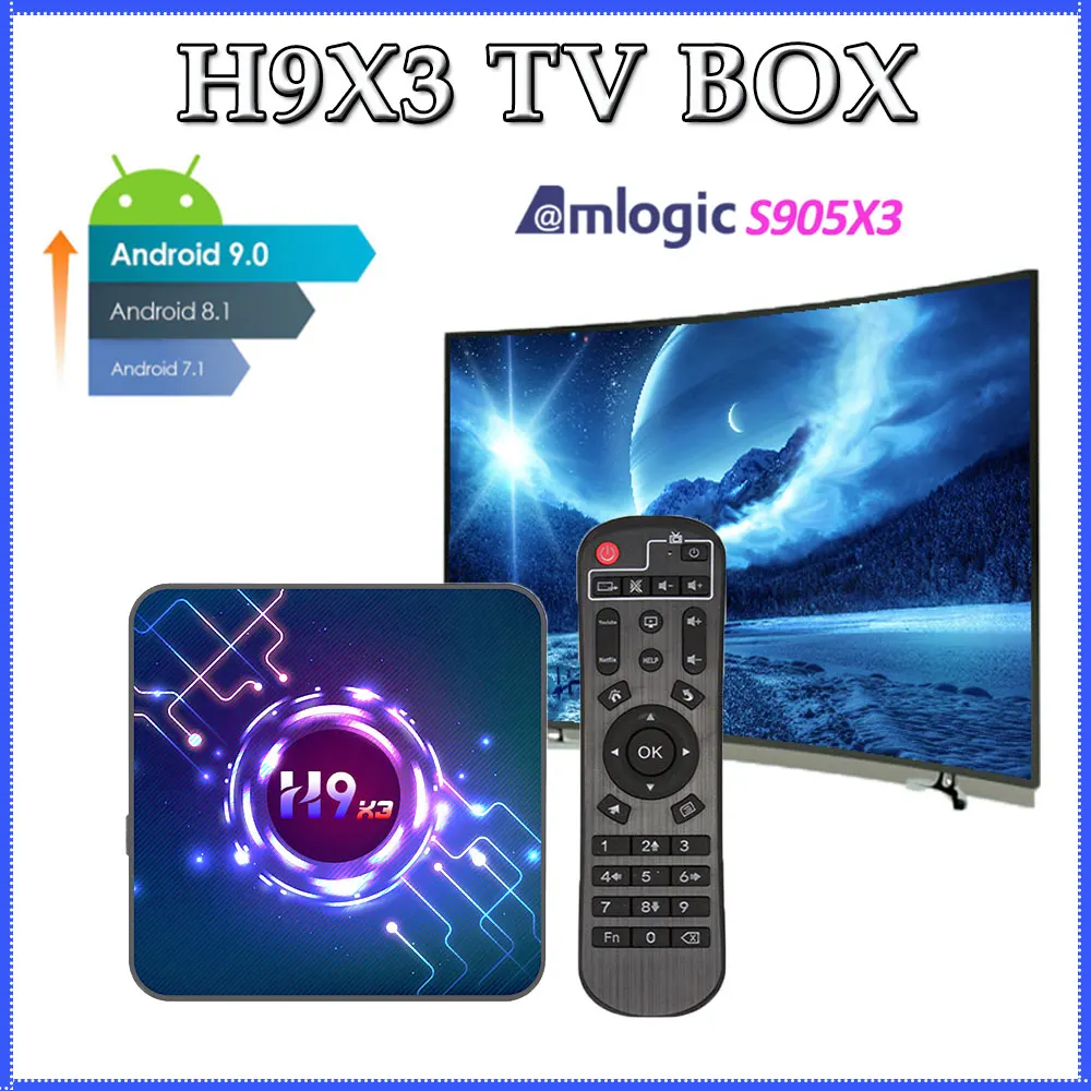 

H9X3 Android 9 TV Box Amlogic S905X3 32GB 64GB HD IPTV Wifi BT4.0 Google Media Player HDMI Netflix Set-Top Box Home Theater