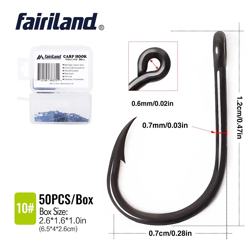 TFSH C10 50 PCS 100 шт./лот, TFSH-C, матовые, черные, с тефлоновым покрытием, карфоки 2#4#6#8#10#, острые Крючки с колючими крючками, рыболовные крючки с бесплатной коробкой для крючков - Цвет: TFSH C10 50 PCS