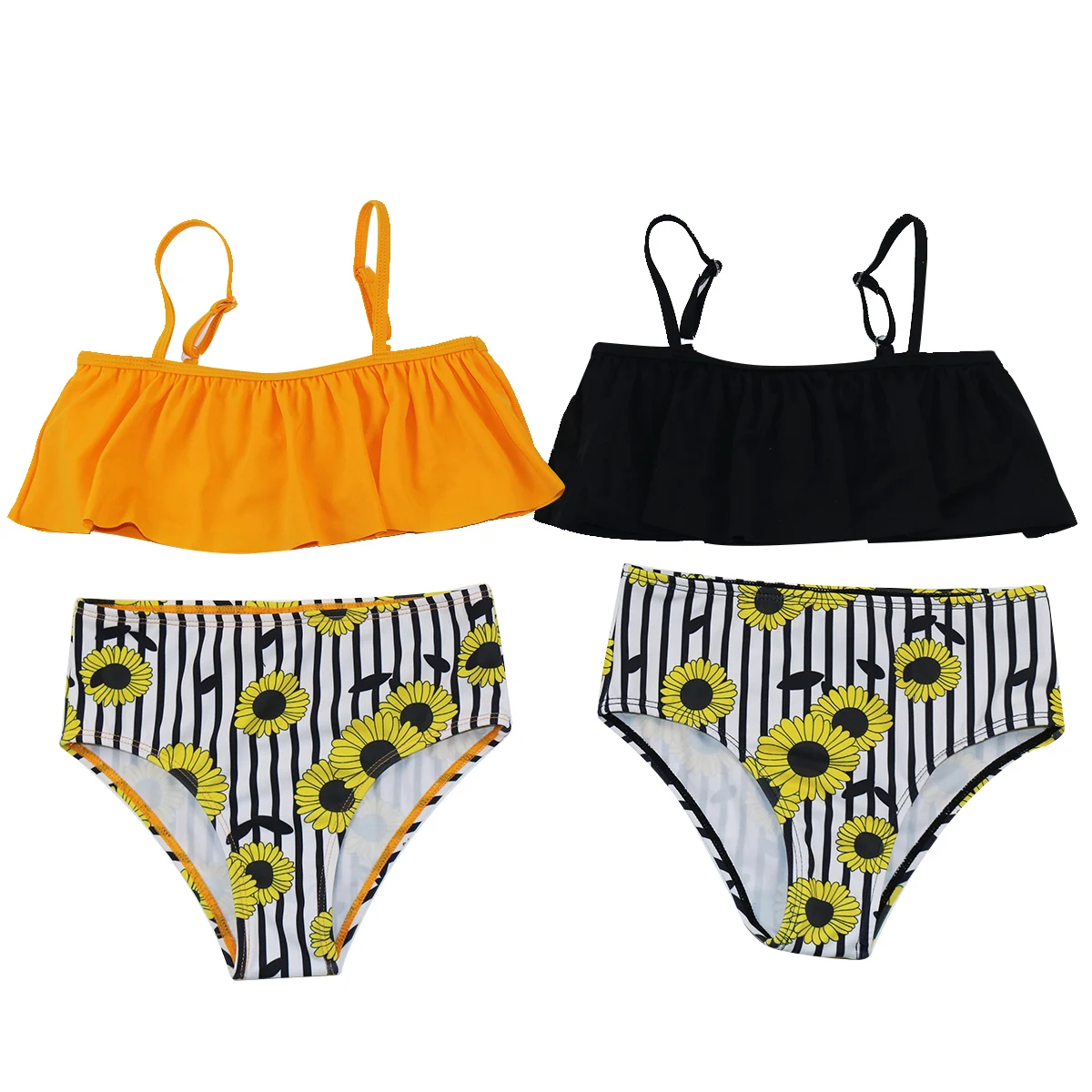 Детские танкини для девочек набор купальников тонкие бретельки с подсолнухами