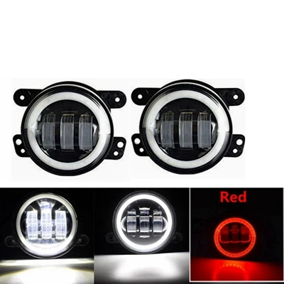 white red halo 4 дюйма 30 Вт светодиодные противотуманные фары два цвета Halo Кольцо для Jeep Wrangler Dodge Magnum Journey Chrysler PT Cruiser и другие - Цвет: white red halo