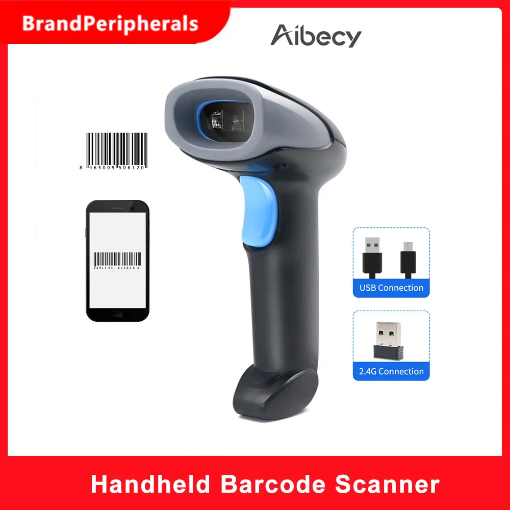 Aibecy ручной сканер штрих-кода 1D кода 2 4G беспроводной и USB проводной считыватель