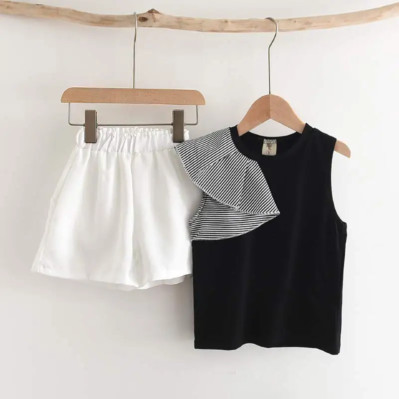 

Модный комплект детской одежды в стиле пэчворк, рубашка в полоску + шорты, костюм из 2 предметов, повседневная детская одежда, Новинка лета 2021