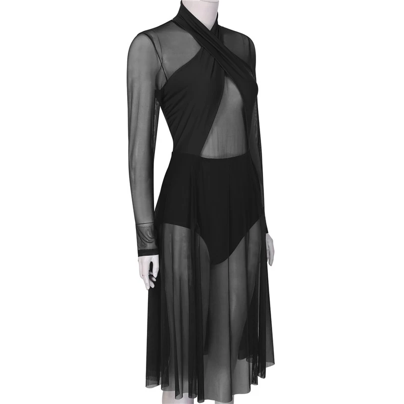 Женское взрослое лирическое танцевальное трико платье с бретелькой через шею и